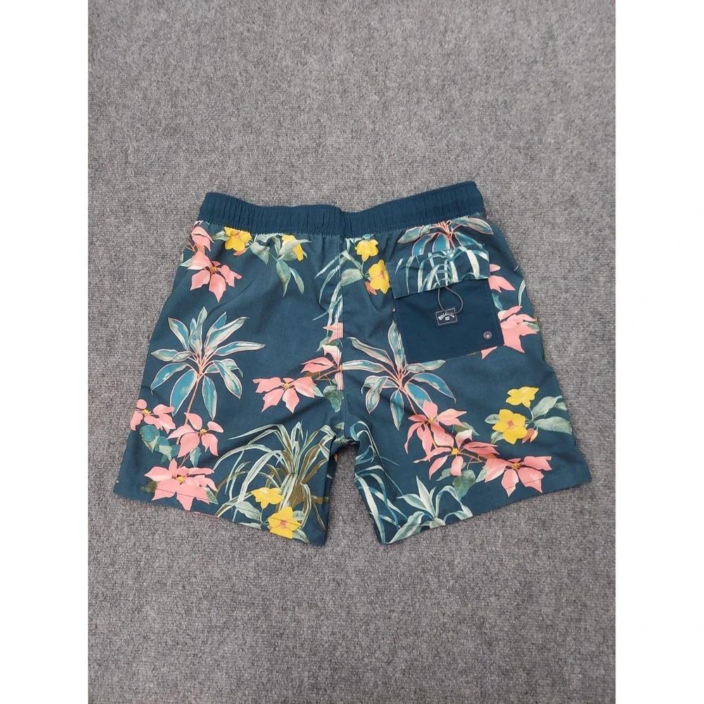 Billabong Sundays Layback Swim Trunks Mens Large Green Tropical Floral Beach